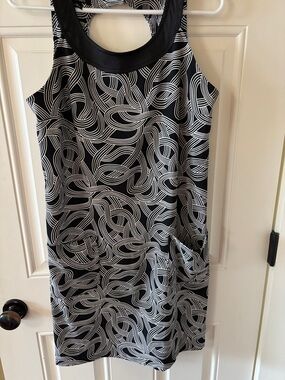 AGB Black Dress with White Swirl Pattern